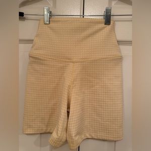 Nike tight, mid-rise running shorts, yellow-white plaid, XS